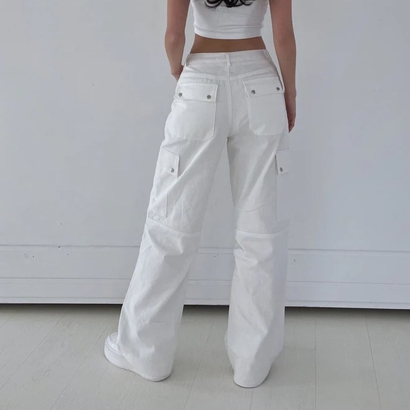 Princess Polly FALLOUT MID RISE CARGO PANTS WHITE y2k streetwear club US Sz 2 - Picture 1 of 16